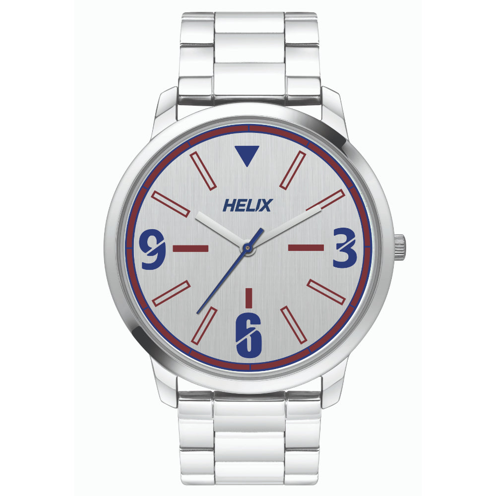 Helix By Timex Silver Round Analog Stainless Steel Watch Men -TW039HG03