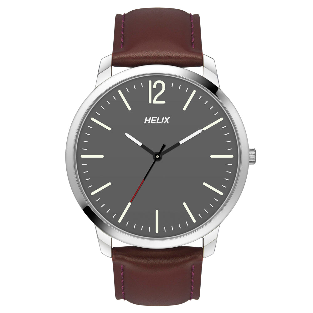 Helix By Timex Grey Round Analog Leather Watch Men -TW039HG08