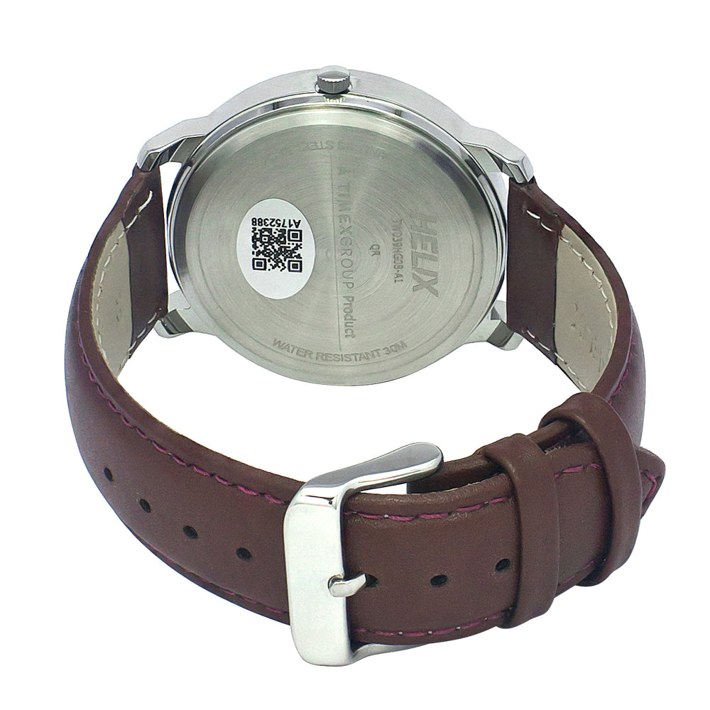 Helix By Timex Grey Round Analog Leather Watch Men -TW039HG08
