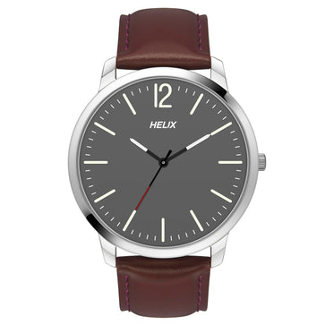 Helix By Timex Grey Round Analog Leather Watch Men -TW039HG08