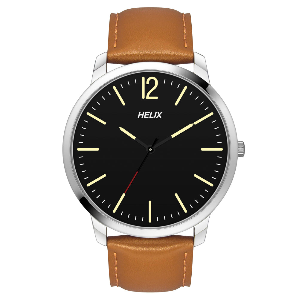 Helix By Timex Black Round Analog Leather Watch Men -TW039HG09
