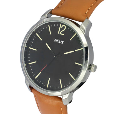 Helix By Timex Black Round Analog Leather Watch Men -TW039HG09