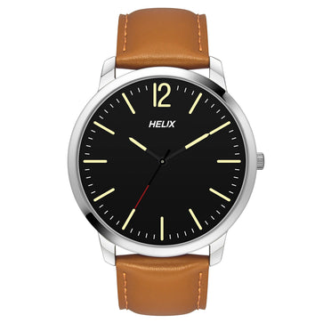 Helix By Timex Black Round Analog Leather Watch Men -TW039HG09