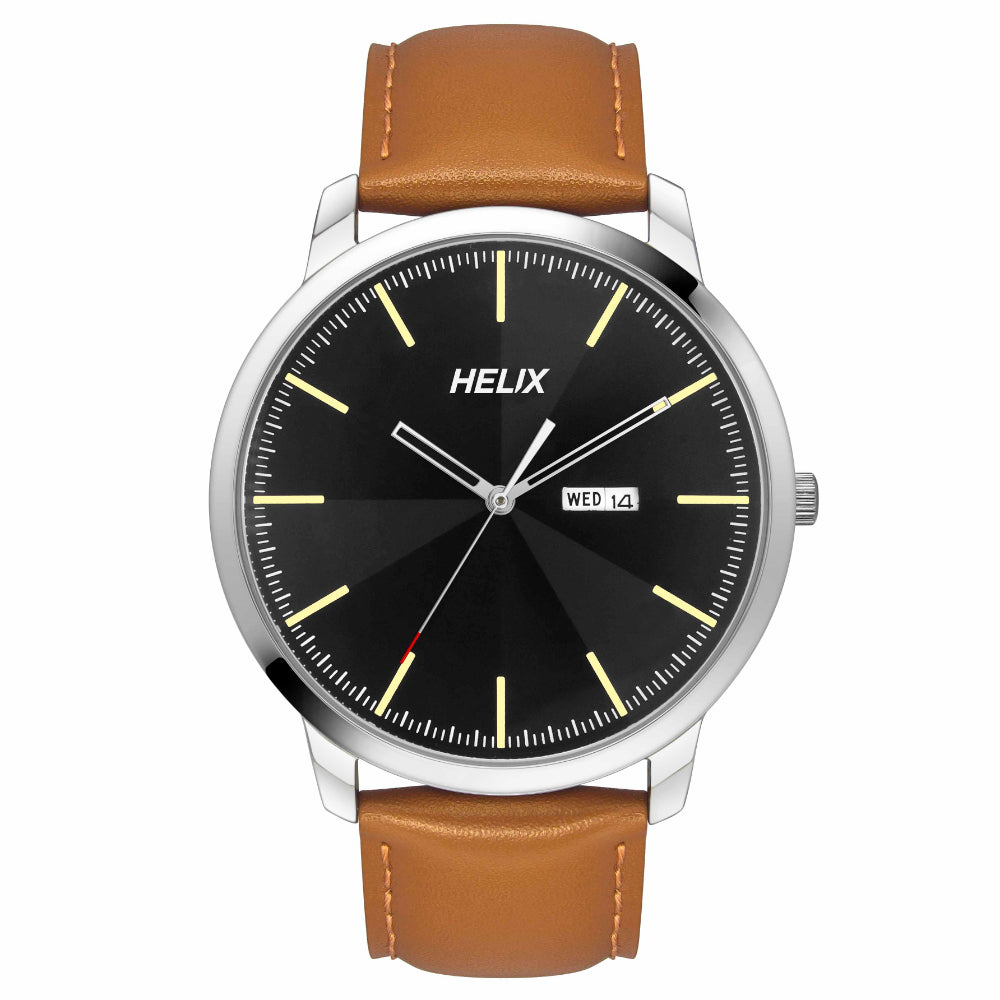 Helix By Timex Black Round Analog Leather Watch Men -TW039HG12