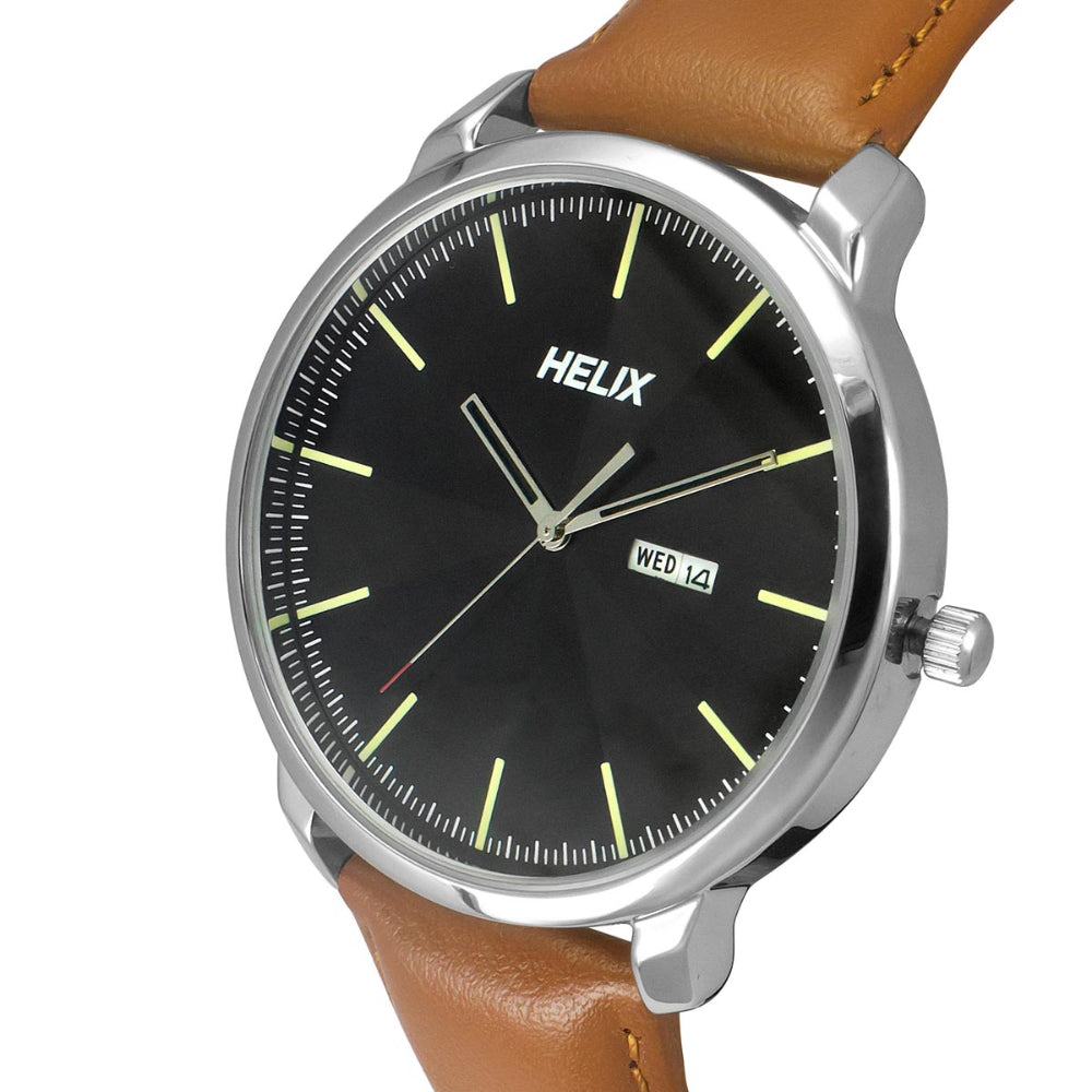 Helix By Timex Black Round Analog Leather Watch Men -TW039HG12