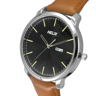 Helix By Timex Black Round Analog Leather Watch Men -TW039HG12