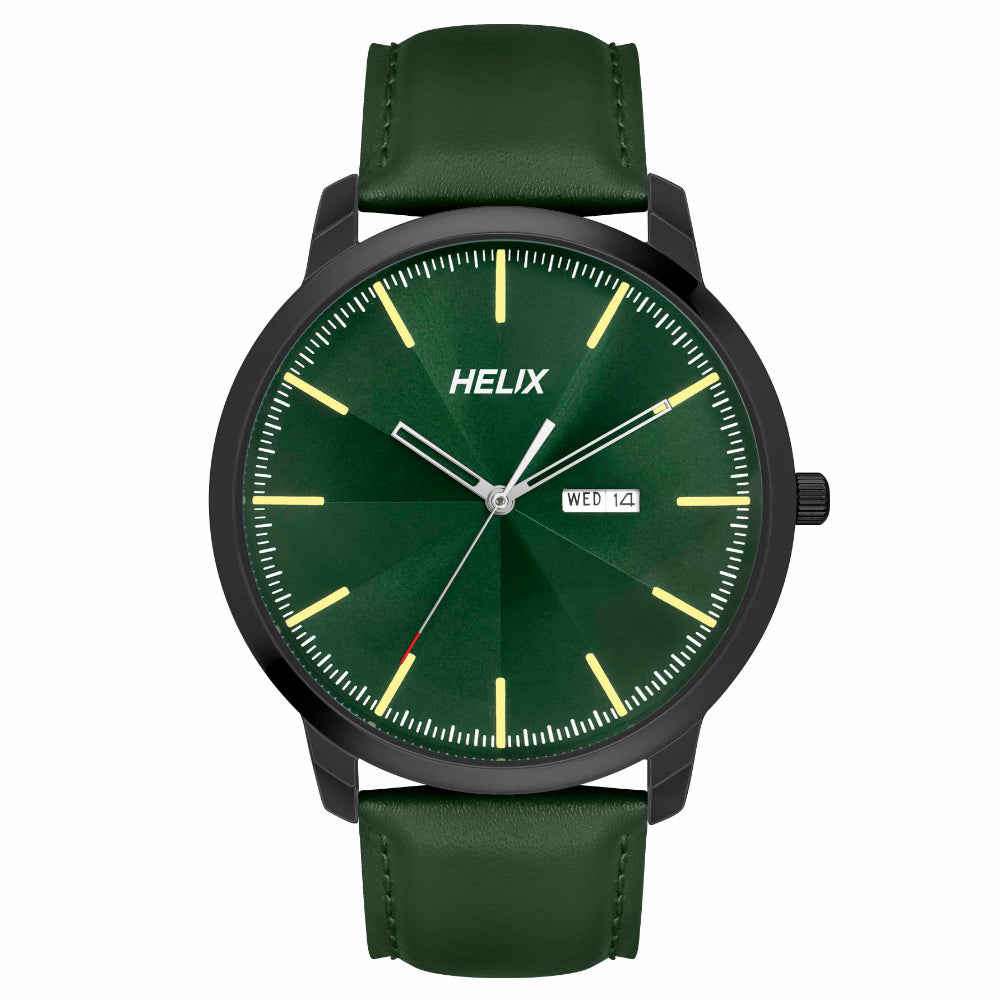 Helix By Timex Green Round Analog Leather Watch Men -TW039HG16