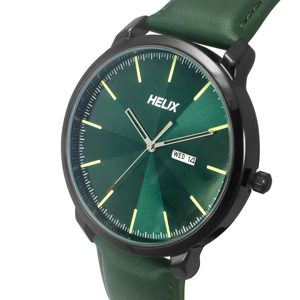 Helix By Timex Green Round Analog Leather Watch Men -TW039HG16