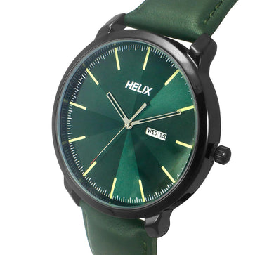 Helix By Timex Green Round Analog Leather Watch Men -TW039HG16