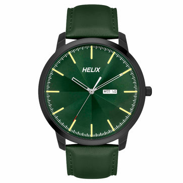 Helix By Timex Green Round Analog Leather Watch Men -TW039HG16