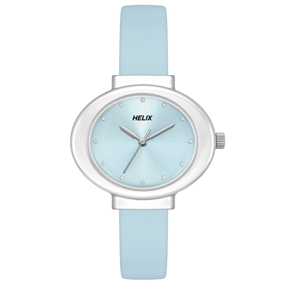 Helix By Timex Blue Oval Analog Leather Watch Women -TW039HL05