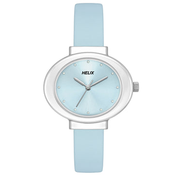 Helix By Timex Blue Oval Analog Leather Watch Women -TW039HL05