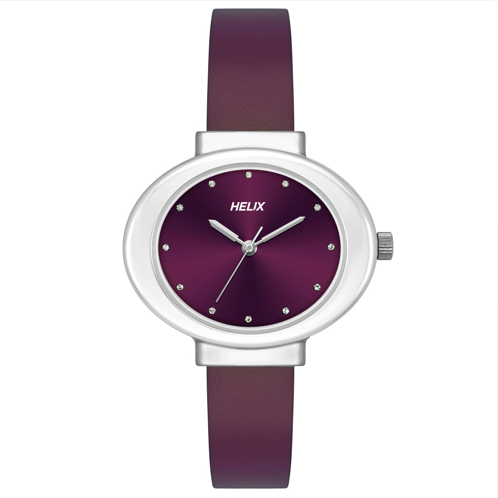Helix By Timex Maroon Oval Analog Leather Watch Women -TW039HL06