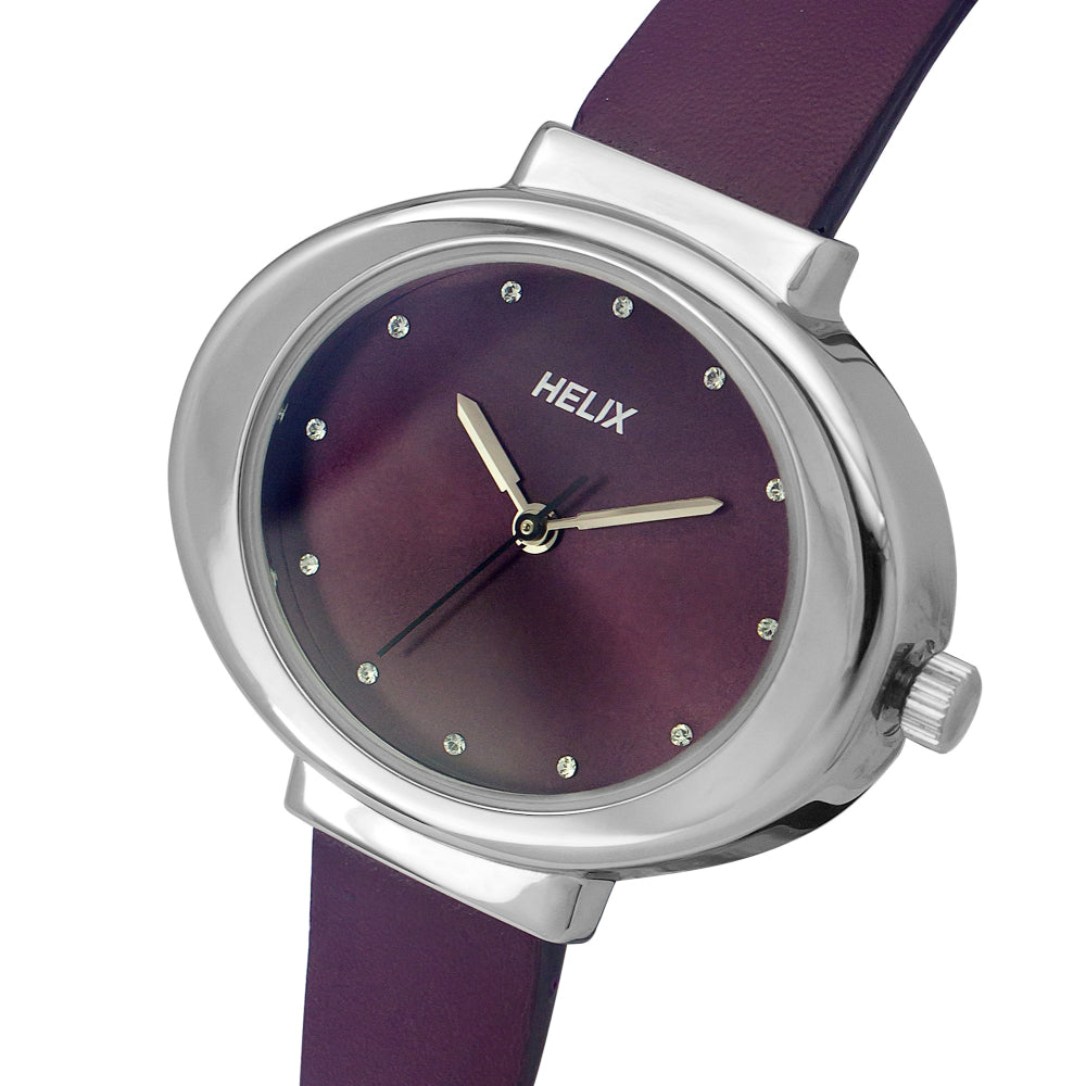 Helix By Timex Maroon Oval Analog Leather Watch Women -TW039HL06