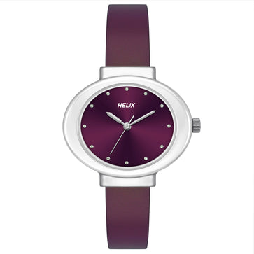 Helix By Timex Maroon Oval Analog Leather Watch Women -TW039HL06