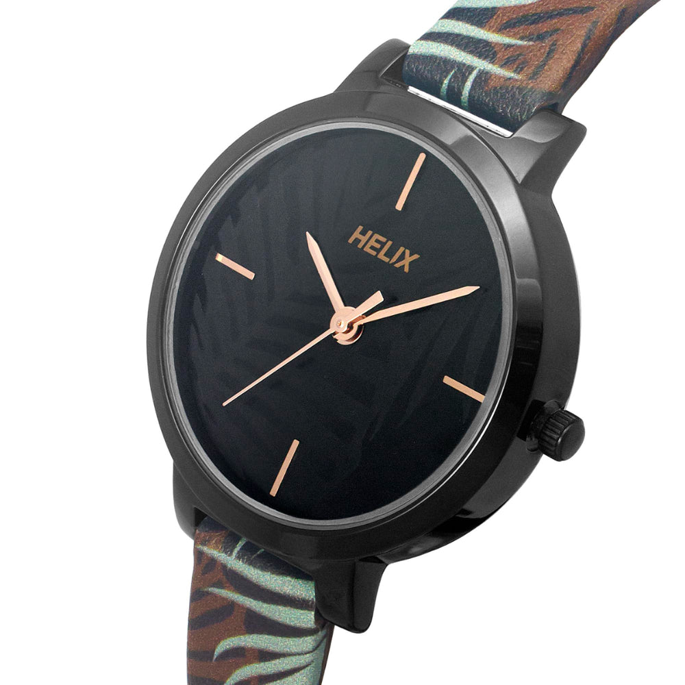 Helix By Timex Black Round Analog Leather Watch Women -TW041HL16