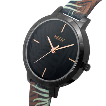 Helix By Timex Black Round Analog Leather Watch Women -TW041HL16