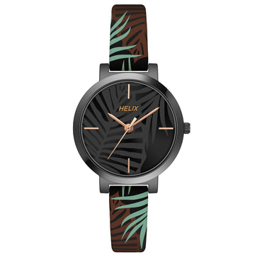 Helix By Timex Black Round Analog Leather Watch Women -TW041HL16
