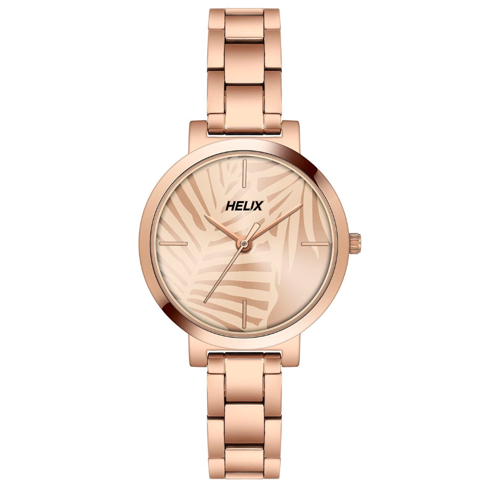 Helix By Timex Rose Gold Round Analog Stainless Steel Watch Women -TW041HL18