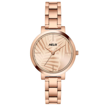 Helix By Timex Rose Gold Round Analog Stainless Steel Watch Women -TW041HL18