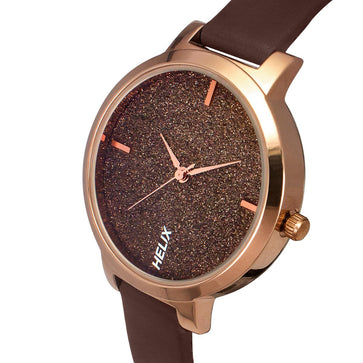 Helix By Timex Brown Round Analog Leather Watch Women -TW041HL20