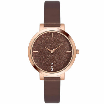 Helix By Timex Brown Round Analog Leather Watch Women -TW041HL20