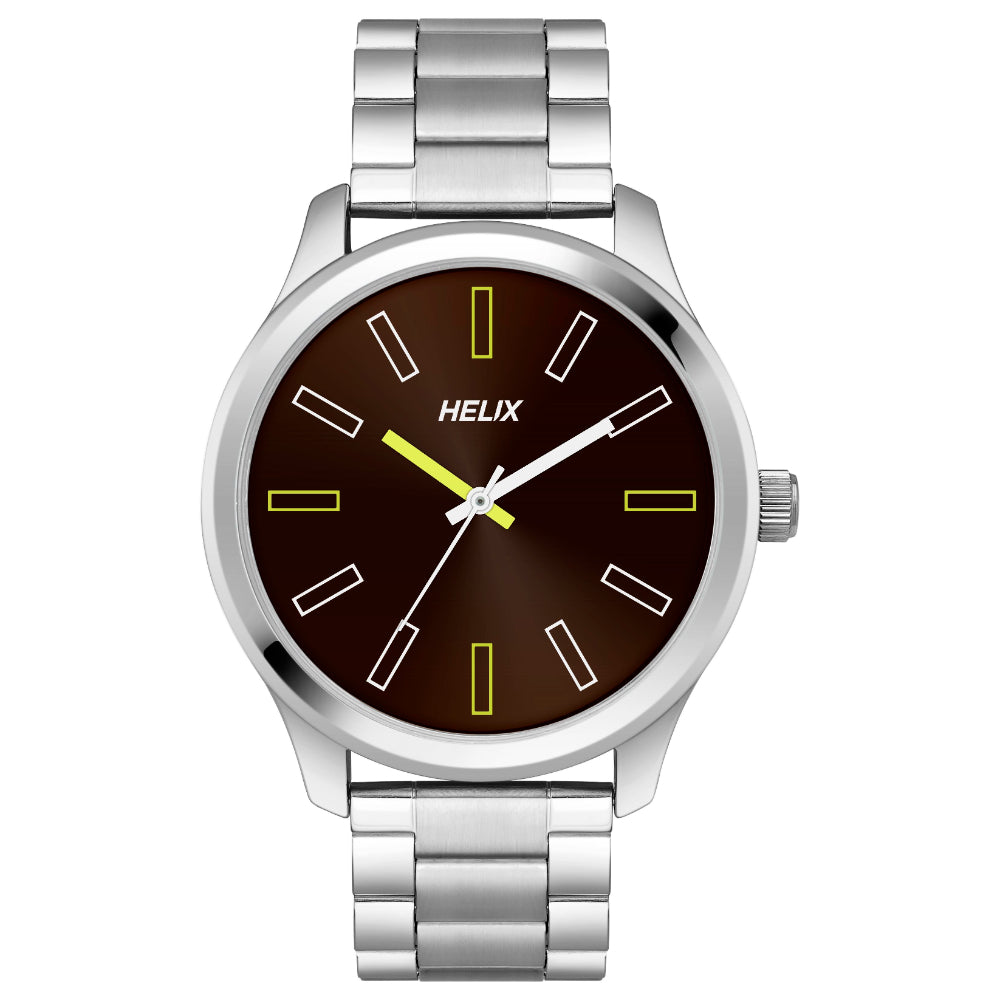 Helix By Timex Brown Round Analog Stainless Steel Watch Men -TW043HG06