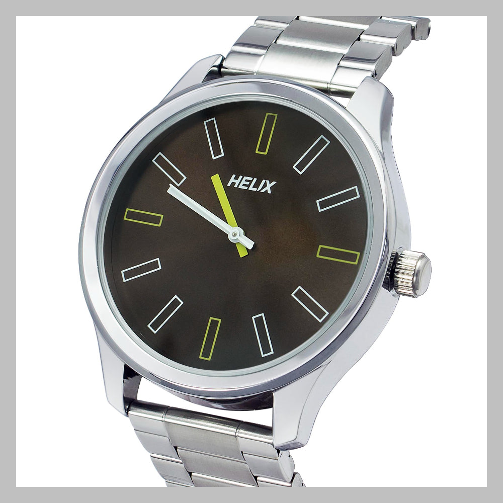 Helix By Timex Brown Round Analog Stainless Steel Watch Men -TW043HG06