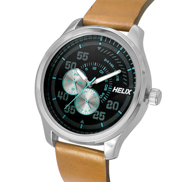Helix By Timex Black Round Analog Leather Watch Men -TW043HG08