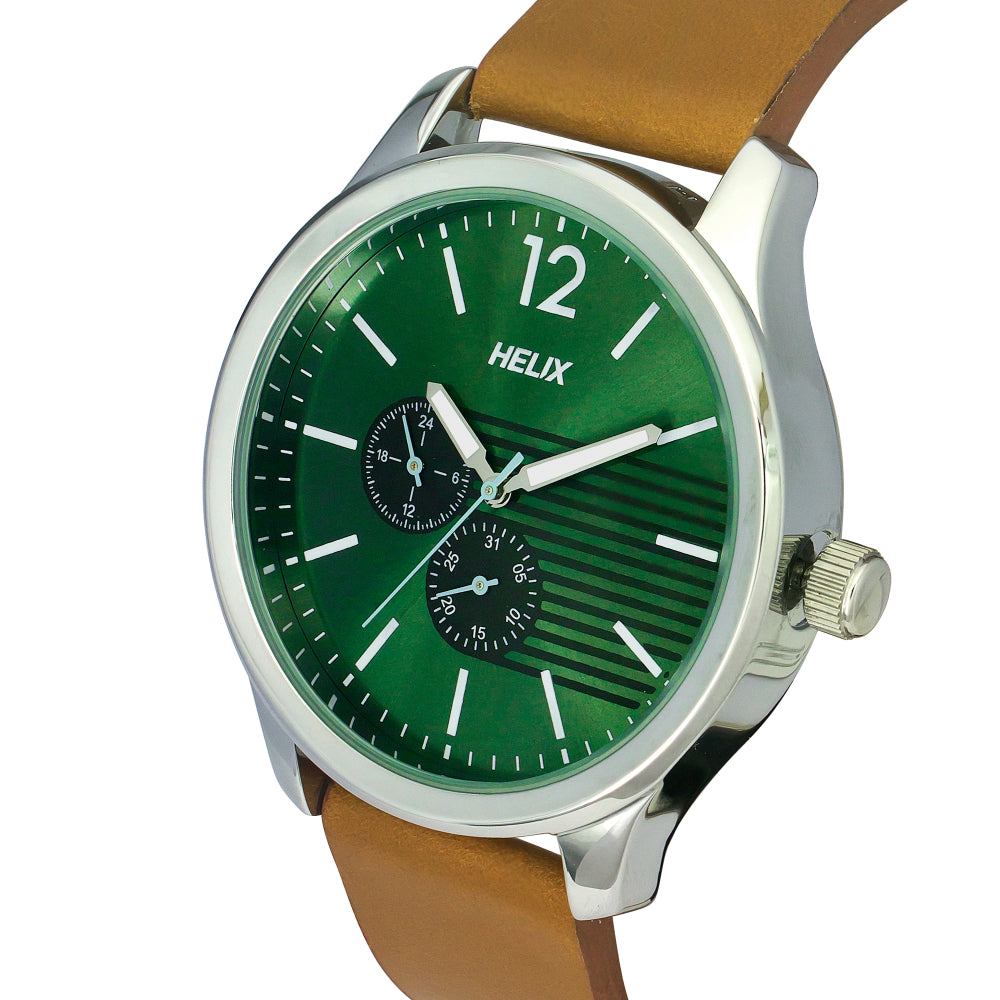 Helix By Timex Green Round Analog Leather Watch Men -TW043HG12