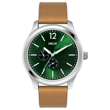 Helix By Timex Green Round Analog Leather Watch Men -TW043HG12