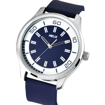 Helix By Timex Blue Round Analog Silicone Watch Men -TW043HG22