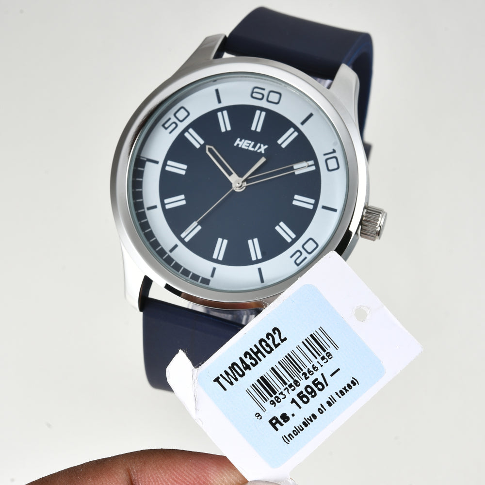 Helix By Timex Blue Round Analog Silicone Watch Men -TW043HG22