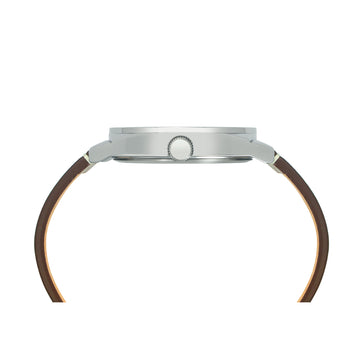 Helix By Timex Silver Round Analog Leather Watch Men -TW044HG00