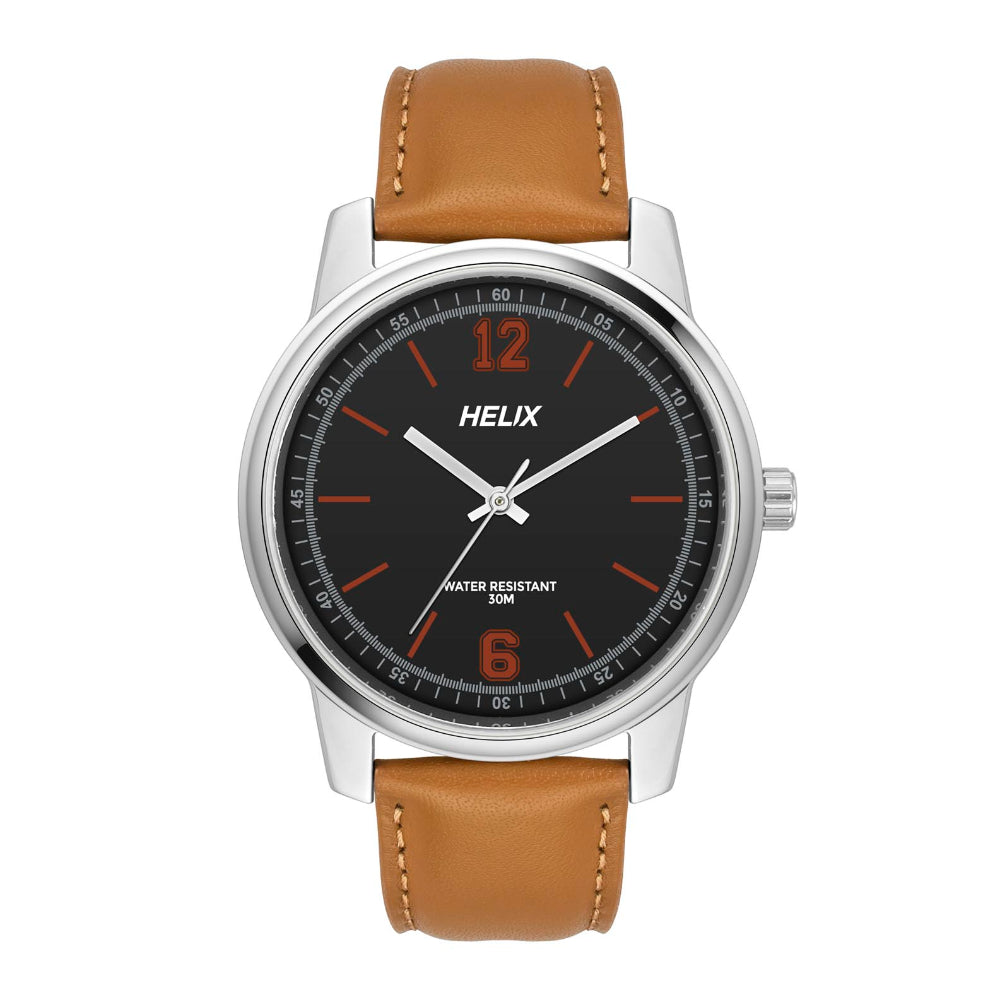 Helix By Timex Black Round Analog Leather Watch Men -TW046HG00