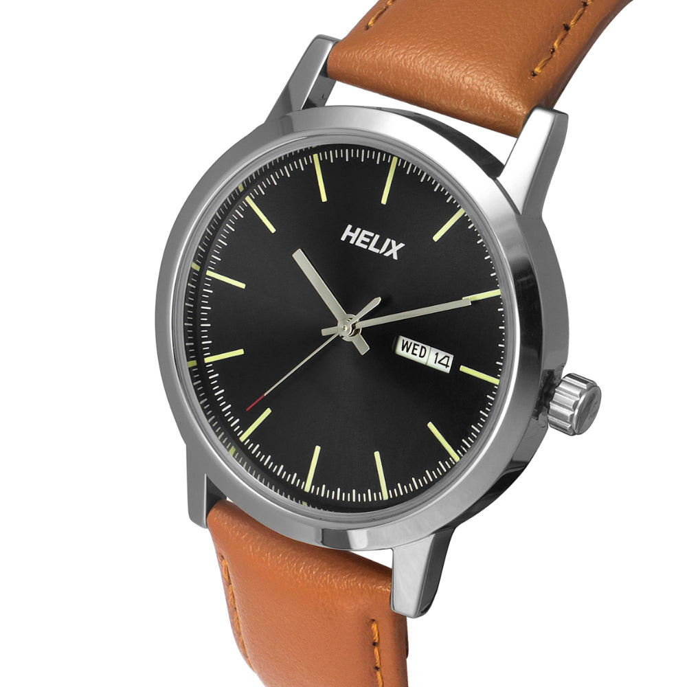 Helix By Timex Black Round Analog Leather Watch Men -TW047HG00