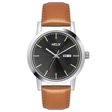 Helix By Timex Black Round Analog Leather Watch Men -TW047HG00
