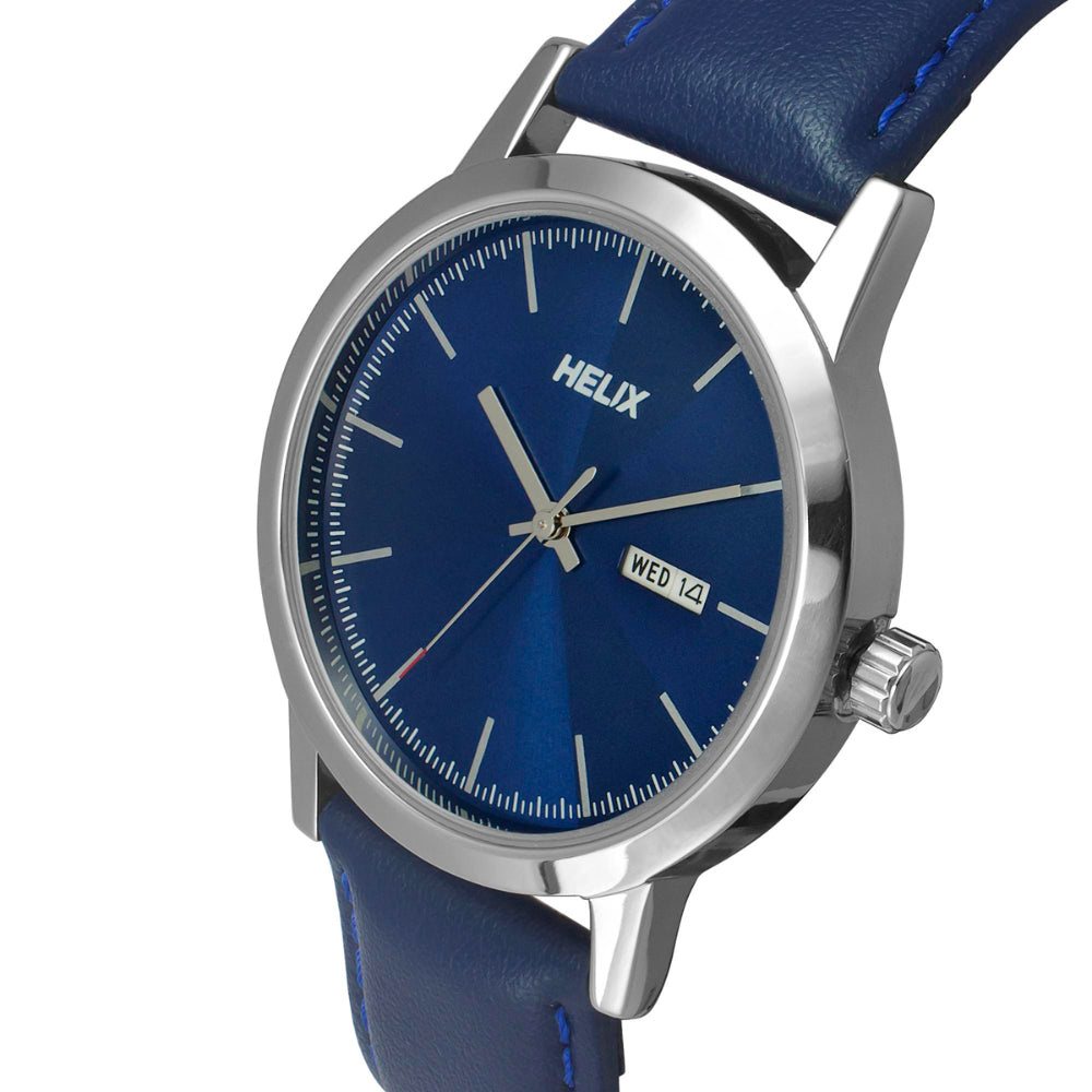 Helix By Timex Blue Round Analog Leather Watch Men -TW047HG01