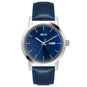 Helix By Timex Blue Round Analog Leather Watch Men -TW047HG01