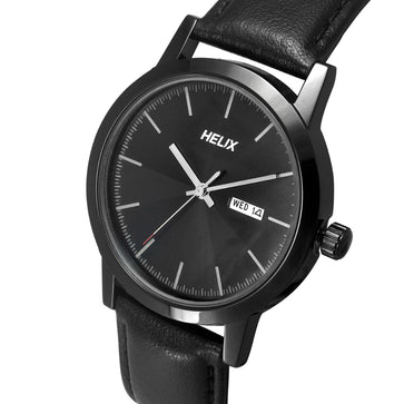 Helix By Timex Black Round Analog Leather Watch Men -TW047HG03