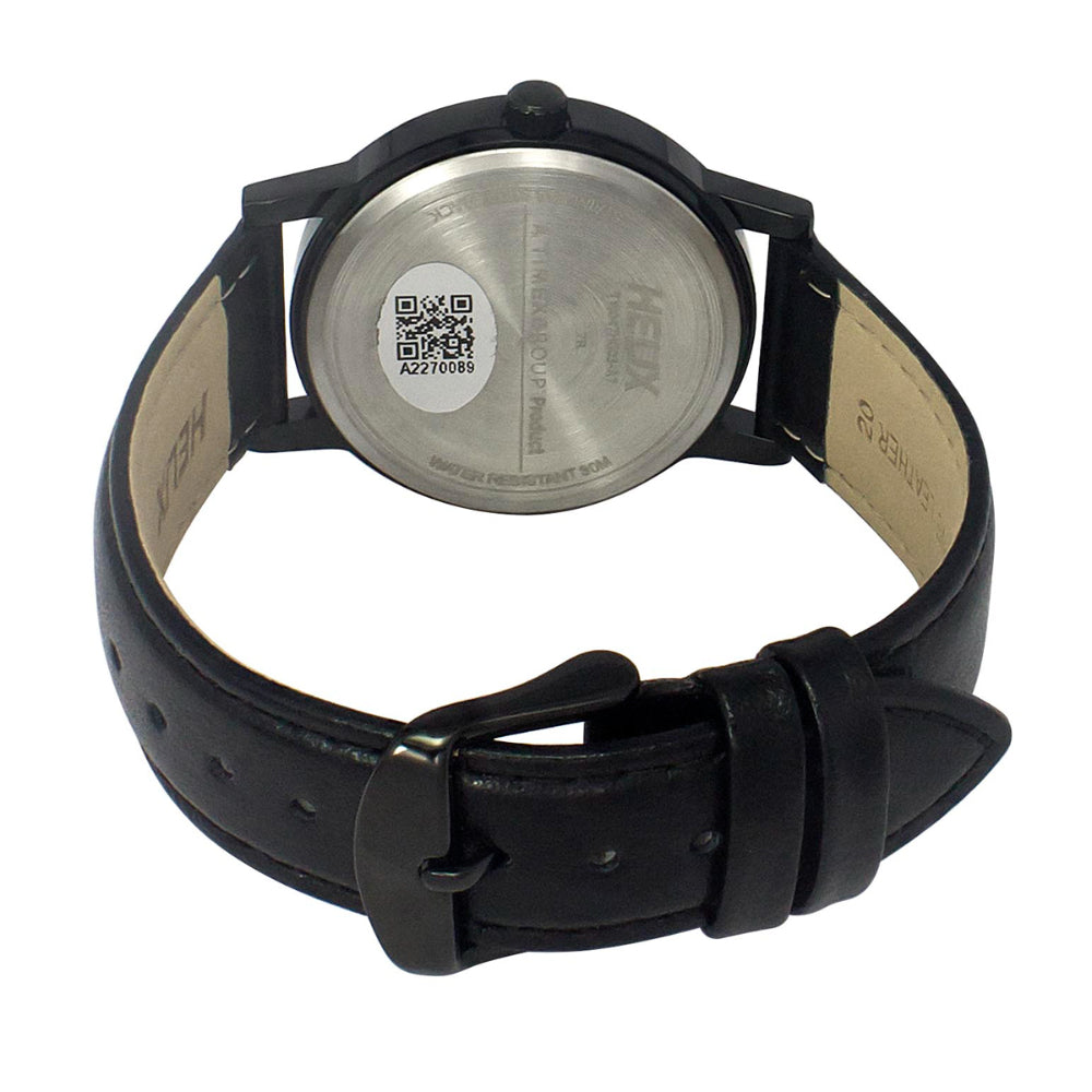 Helix By Timex Black Round Analog Leather Watch Men -TW047HG03