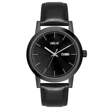 Helix By Timex Black Round Analog Leather Watch Men -TW047HG03