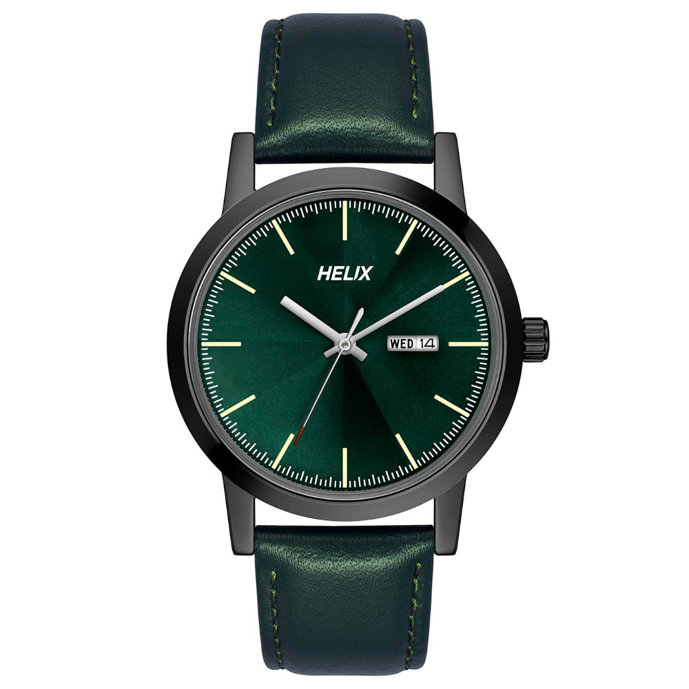 Helix By Timex Green Round Analog Leather Watch Men -TW047HG04