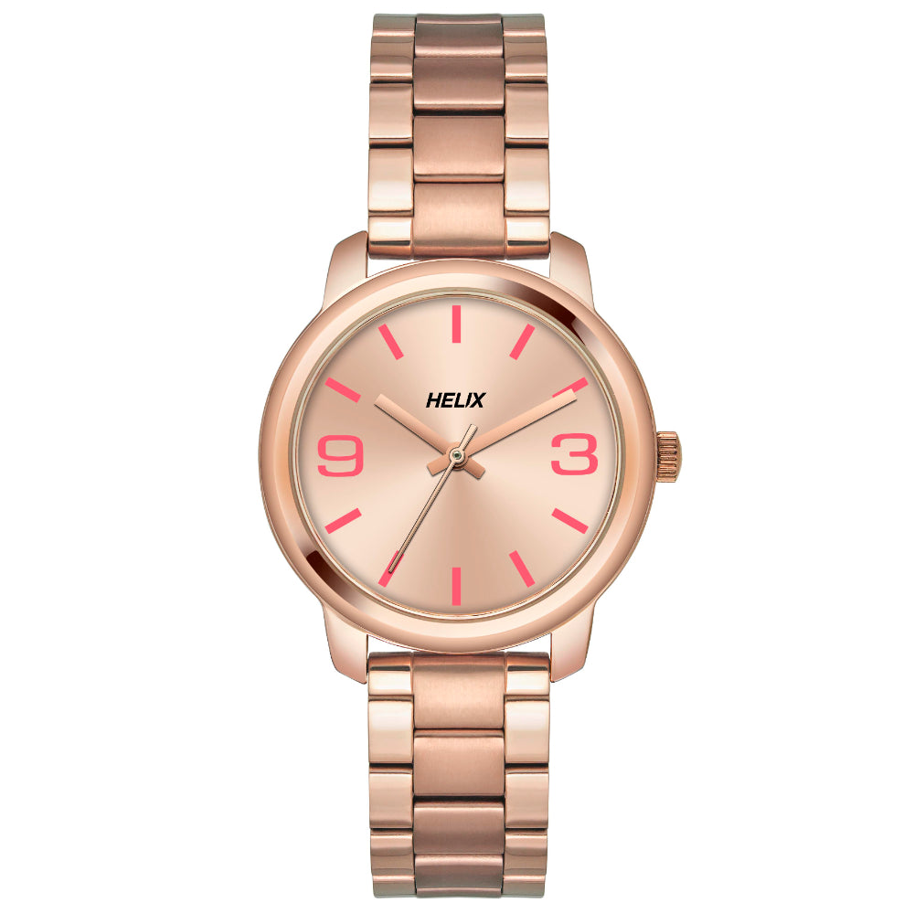 Helix By Timex Rose Gold Round Analog Brass Watch Women -TW048HL07