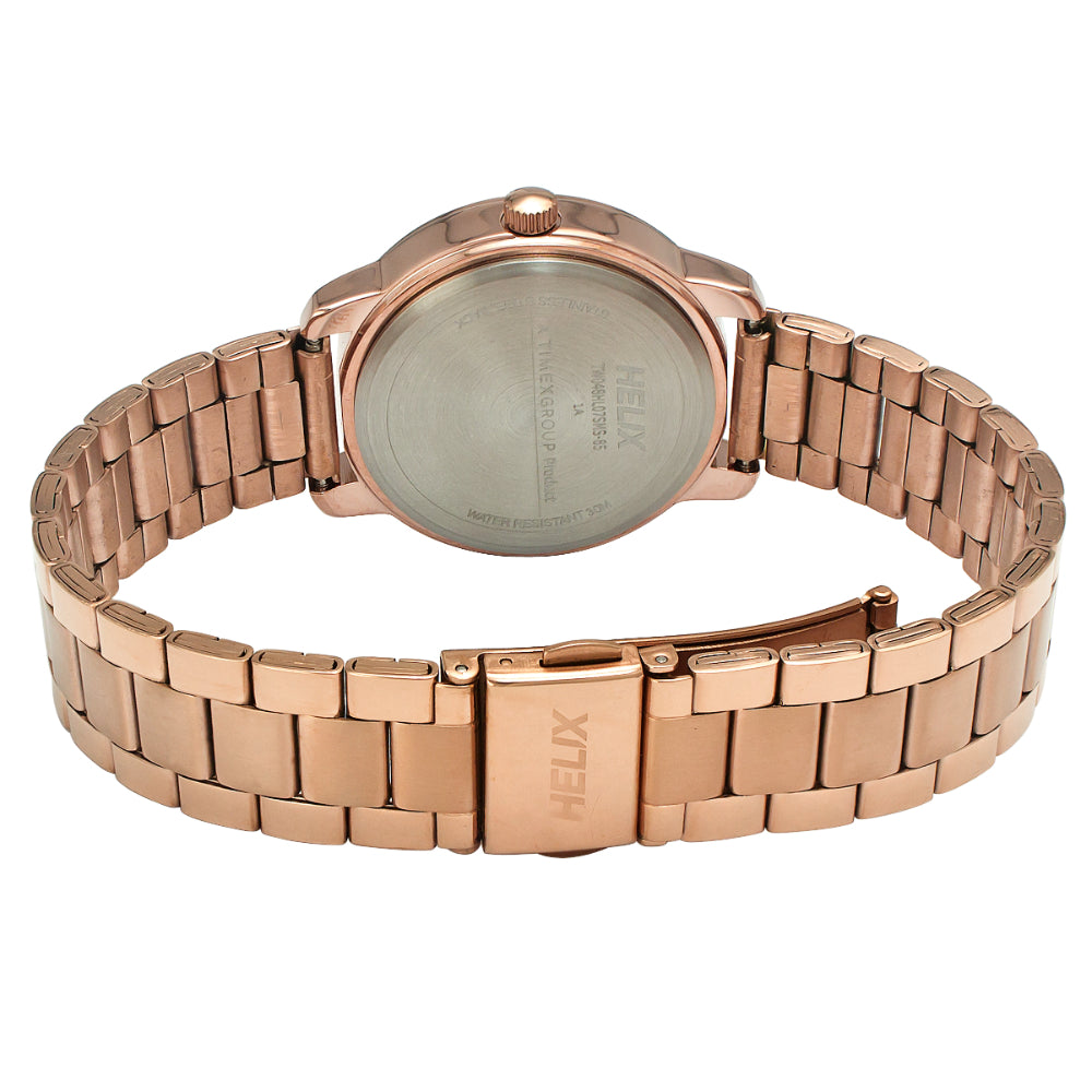 Helix By Timex Rose Gold Round Analog Brass Watch Women -TW048HL07