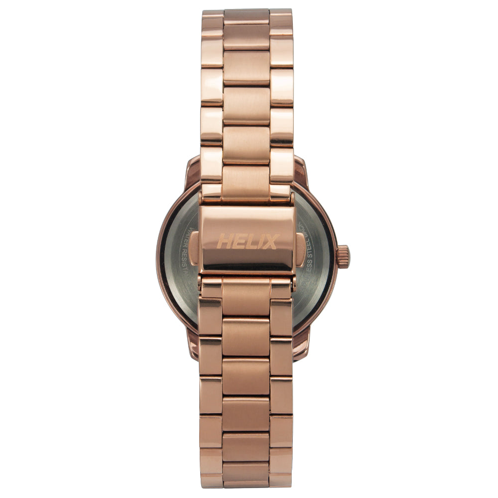 Helix By Timex Rose Gold Round Analog Brass Watch Women -TW048HL07