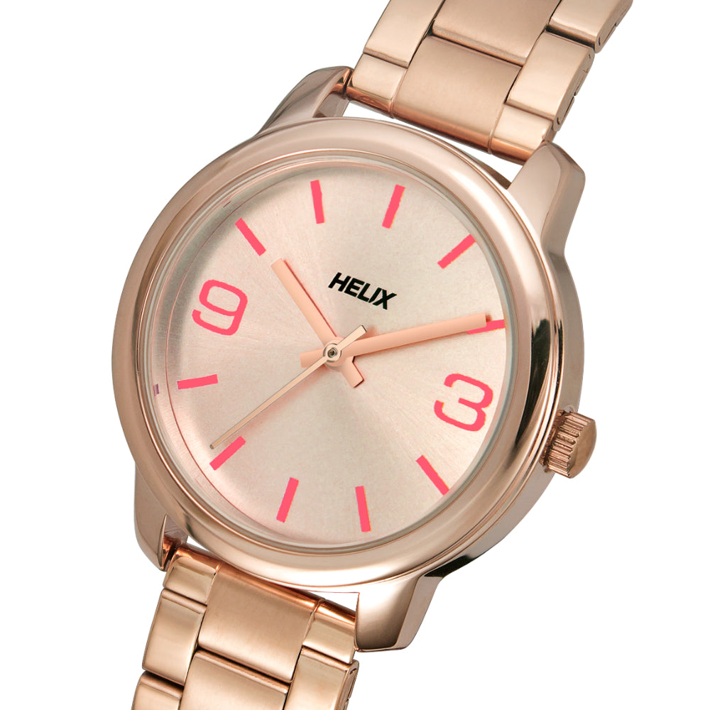 Helix By Timex Rose Gold Round Analog Brass Watch Women -TW048HL07