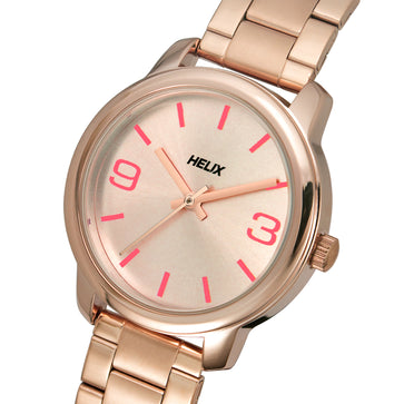 Helix By Timex Rose Gold Round Analog Brass Watch Women -TW048HL07