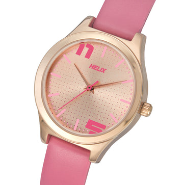 Helix By Timex Pink Round Analog Leather Watch Women -TW049HL02
