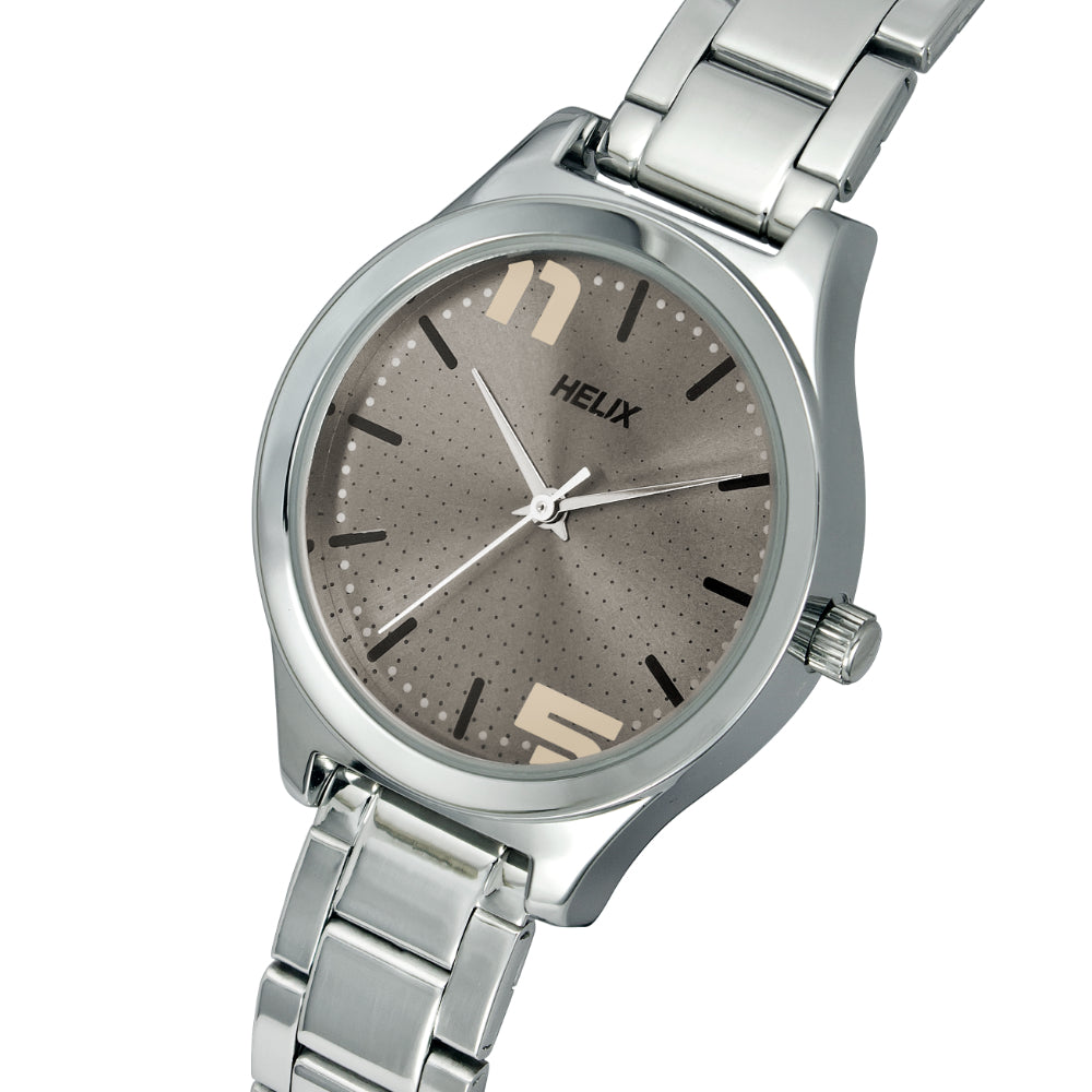Helix By Timex Grey Round Analog Stainless Steel Watch Women -TW049HL03
